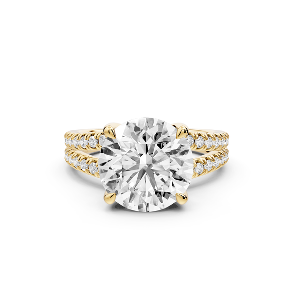 Liora - 3ct 14k yellow gold round Hidden Halo Micro Pavé Split Shank Engagement Ring