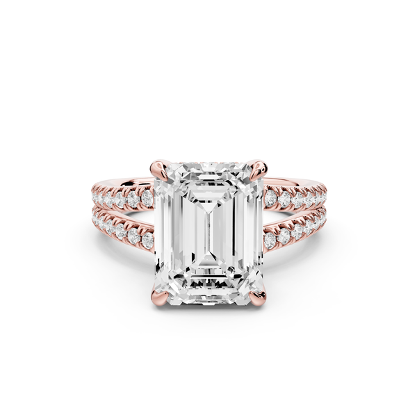Liora - 4ct 14k rose gold emerald Hidden Halo Micro Pavé Split Shank Engagement Ring