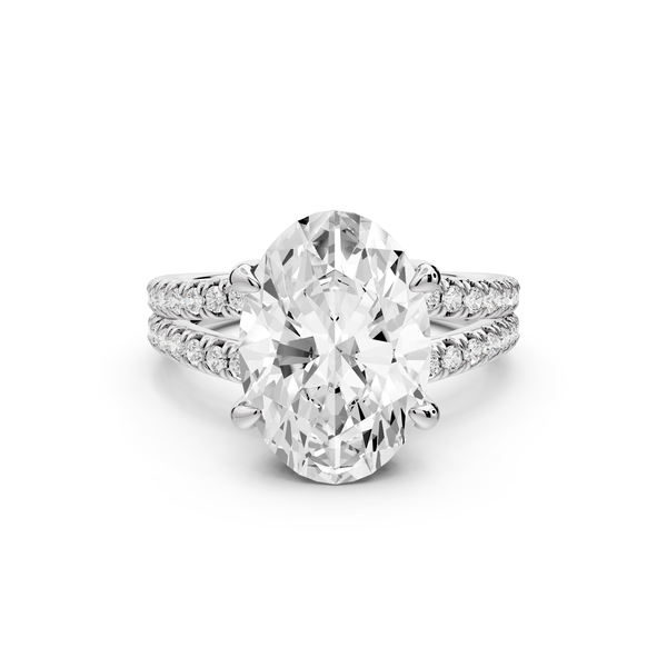 Liora - 4ct 14k white gold oval Hidden Halo Micro Pavé Split Shank Engagement Ring