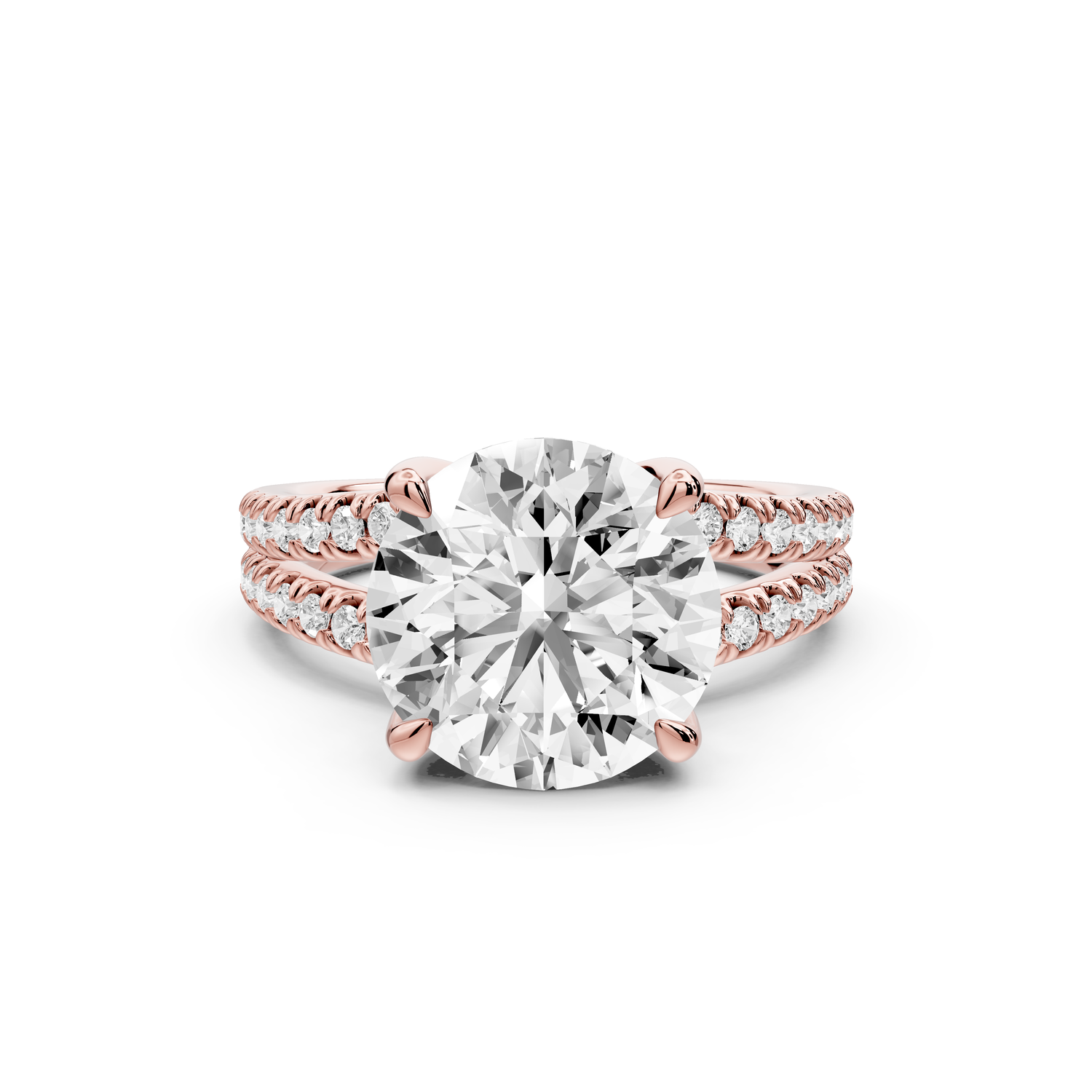 Liora - 4ct 14k rose gold round Hidden Halo Micro Pavé Split Shank Engagement Ring