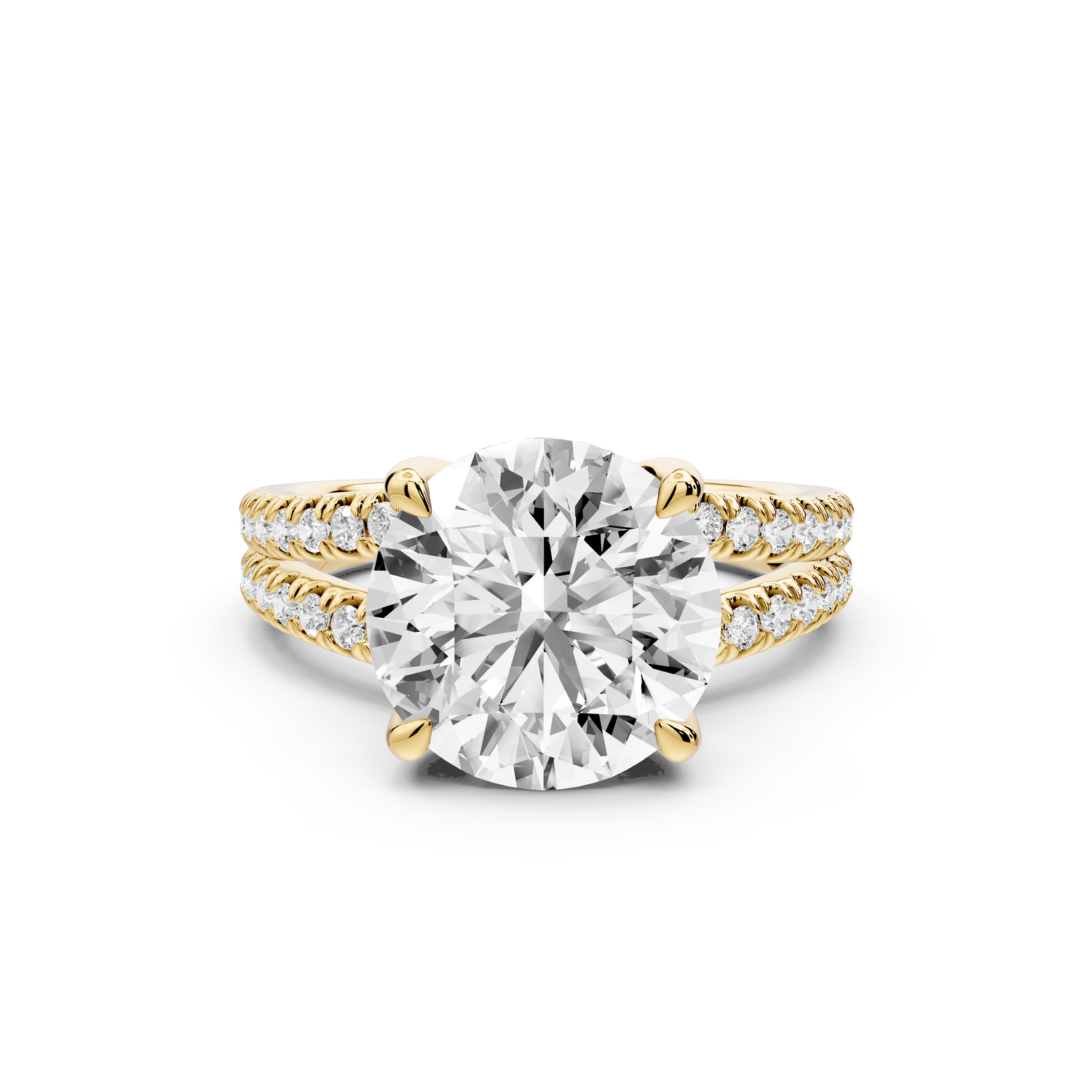 Liora - 4ct 14k yellow gold round Hidden Halo Micro Pavé Split Shank Engagement Ring