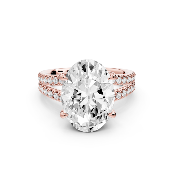 Liora - 5ct 14k rose gold oval Hidden Halo Micro Pavé Split Shank Engagement Ring