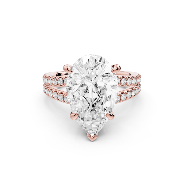 Liora - 5ct 14k rose gold pear Hidden Halo Micro Pavé Split Shank Engagement Ring