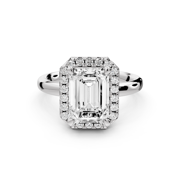 Eliana - 3ct 14k white gold emerald diamond with halo engagement ring