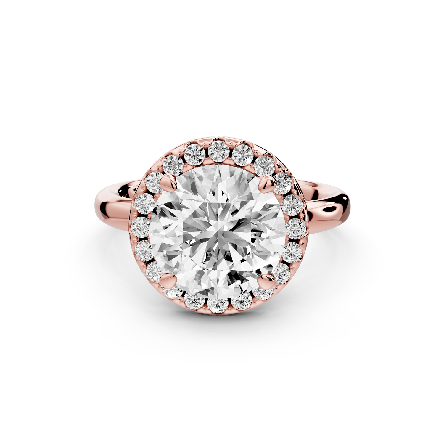 Eliana - 3ct 14k rose gold round diamond with halo engagement ring