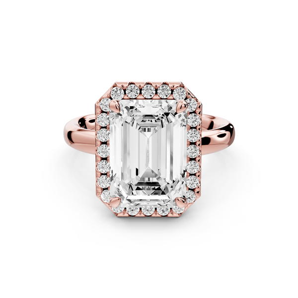 Eliana - 4ct 14k rose gold emerald diamond with halo engagement ring