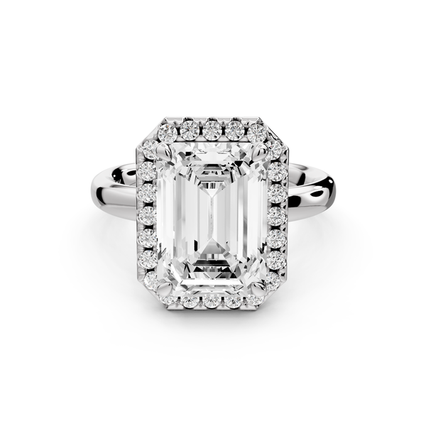 Eliana - 4ct 14k white gold emerald diamond with halo engagement ring