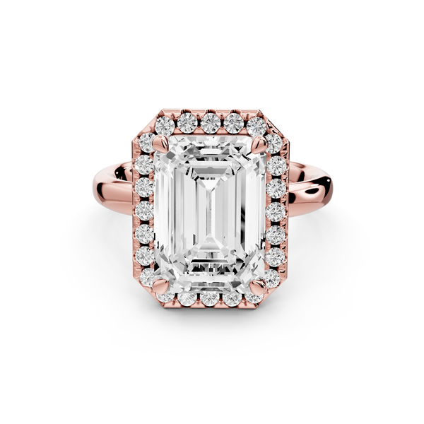 Eliana - 5ct 14k rose gold emerald diamond with halo engagement ring