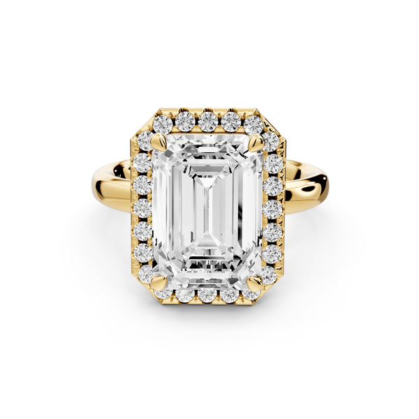 Eliana - 5ct 14k yellow gold emerald diamond with halo engagement ring