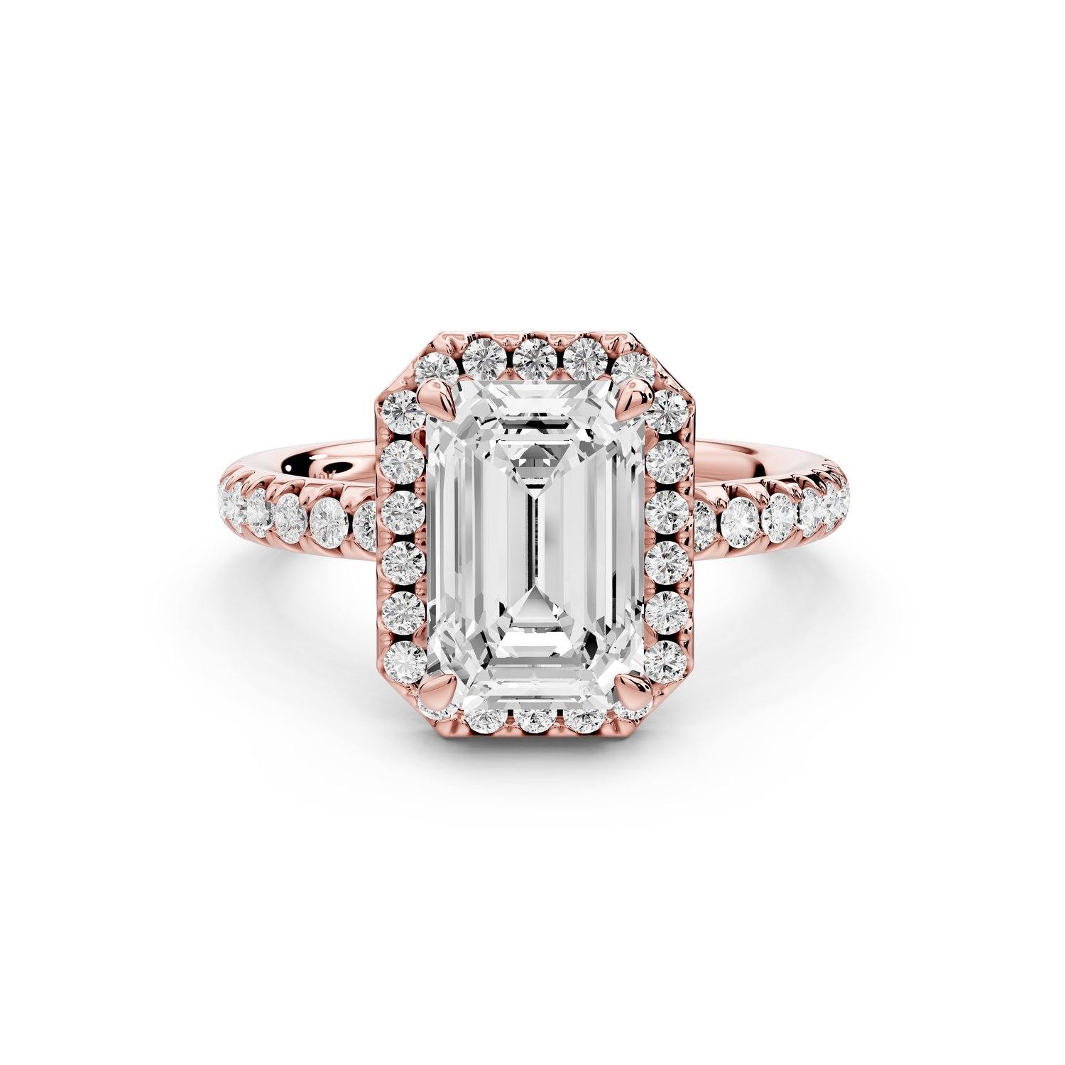 Eveline - 2ct 14k rose gold emerald Halo Half Band Pavé Engagement Ring