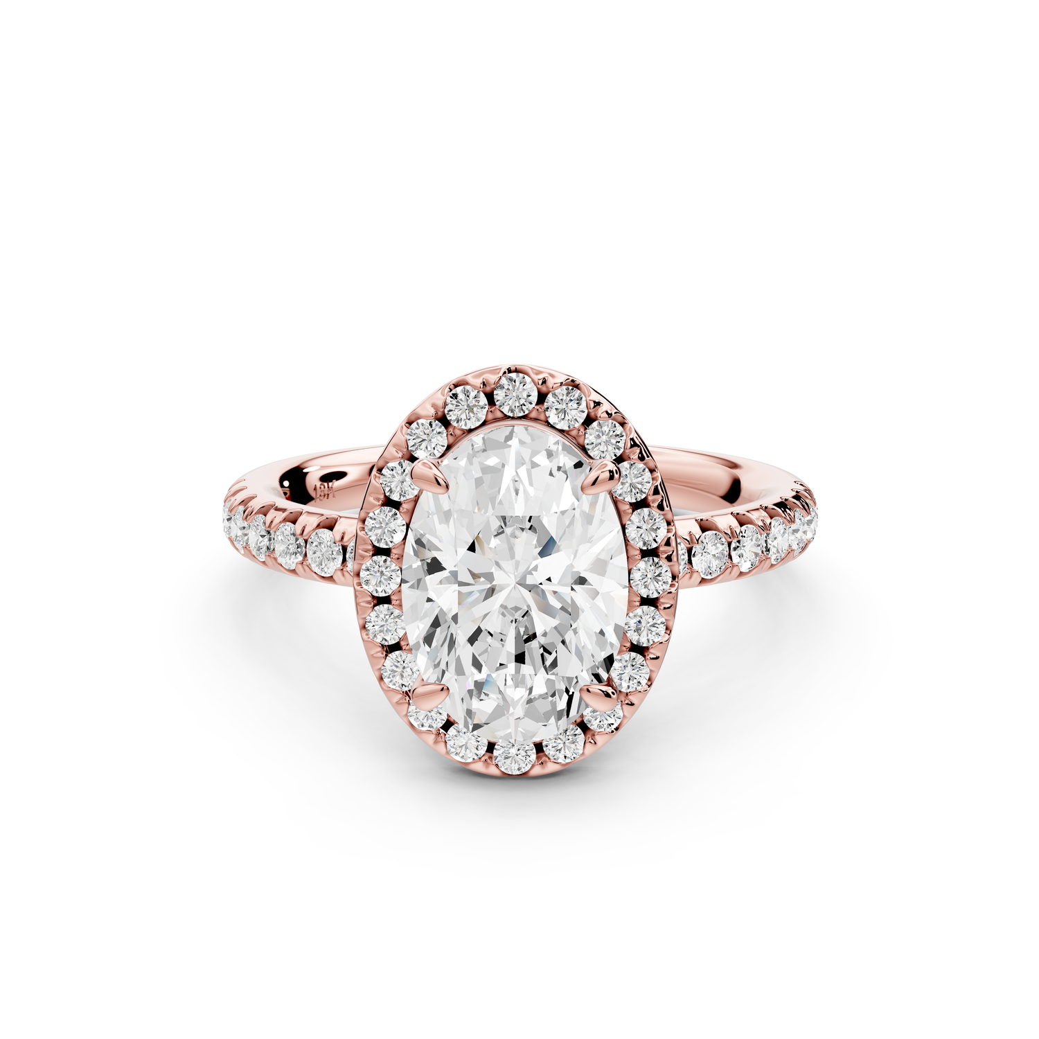 Eveline - 2ct 14k rose gold oval Halo Half Band Pavé Engagement Ring