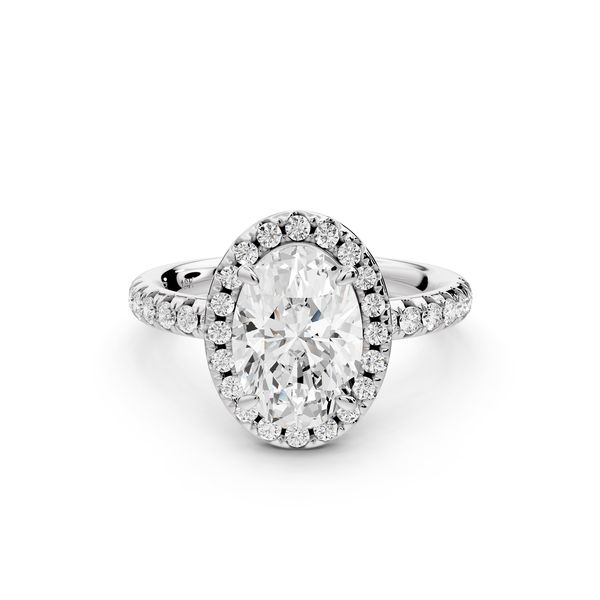 Eveline - 2ct 14k white gold oval Halo Half Band Pavé Engagement Ring