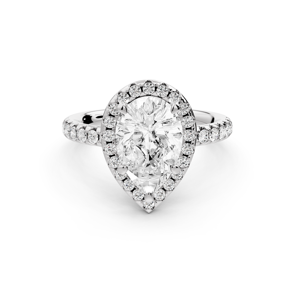 Eveline - 2ct 14k white gold pear Halo Half Band Pavé Engagement Ring