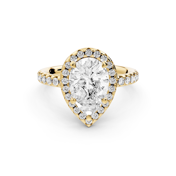 Eveline - 2ct 14k yellow gold pear Halo Half Band Pavé Engagement Ring