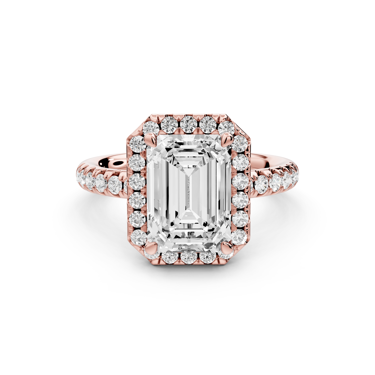 Eveline - 3ct 14k rose gold emerald Halo Half Band Pavé Engagement Ring