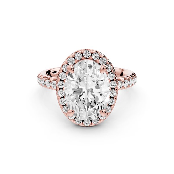 Eveline - 3ct 14k rose gold oval Halo Half Band Pavé Engagement Ring