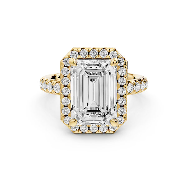 Eveline - 4ct 14k yellow gold emerald Halo Half Band Pavé Engagement Ring