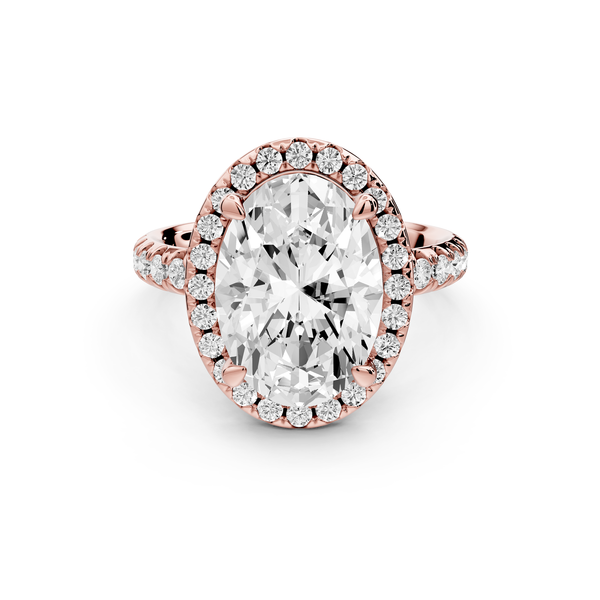Eveline - 4ct 14k rose gold oval Halo Half Band Pavé Engagement Ring
