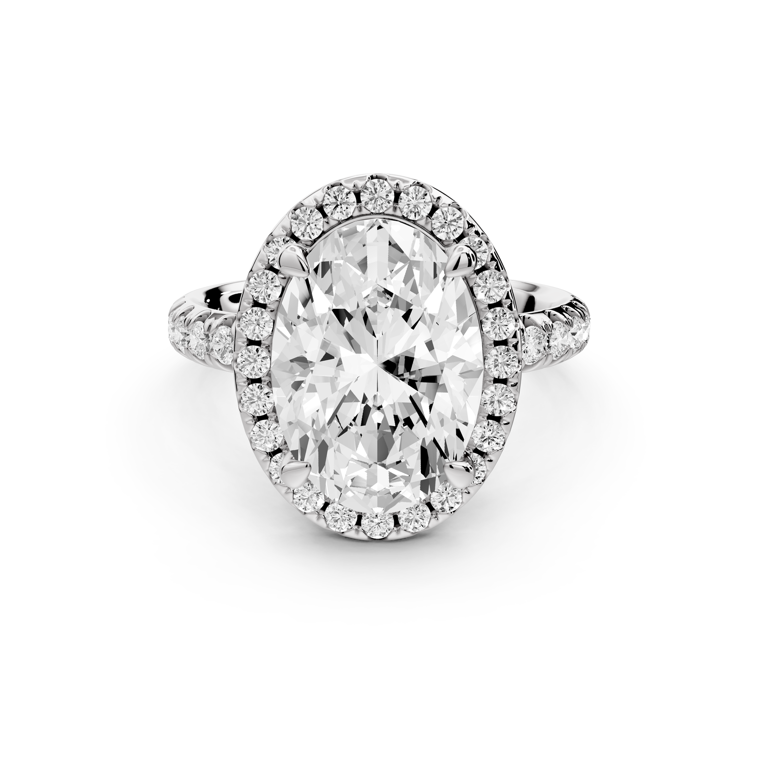 Eveline - 4ct 14k white gold oval Halo Half Band Pavé Engagement Ring