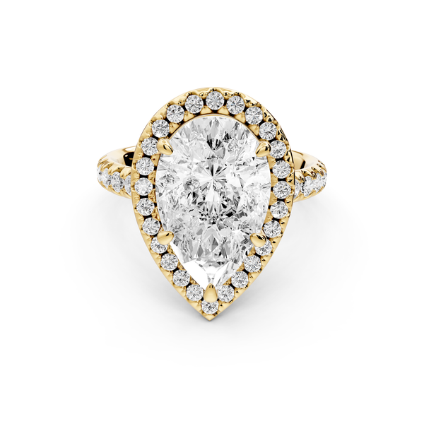 Eveline - 4ct 14k yellow gold pear Halo Half Band Pavé Engagement Ring