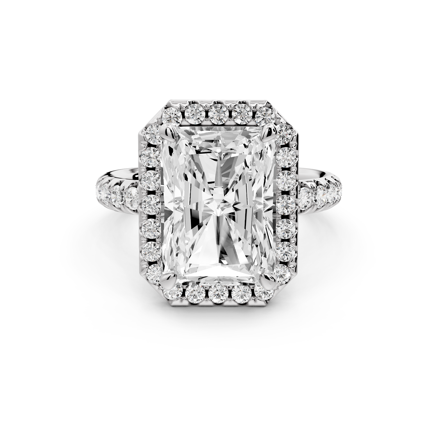 Eveline - 5ct 14k white gold emerald Halo Half Band Pavé Engagement Ring