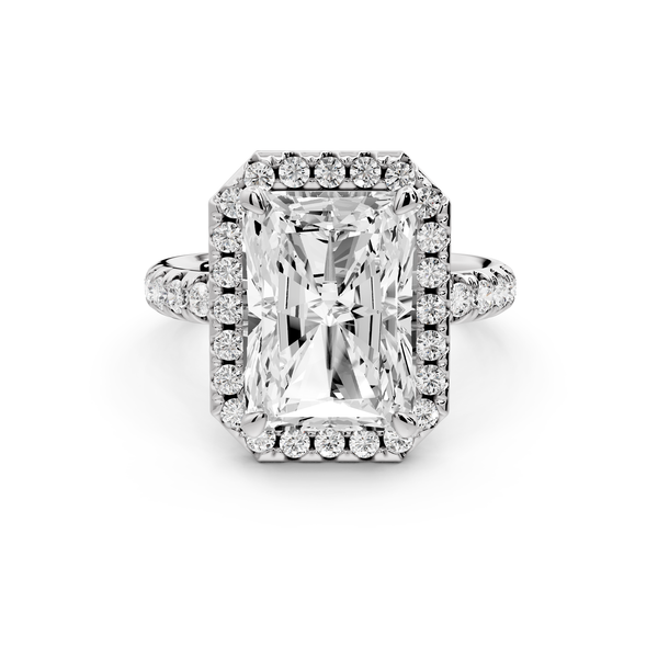 Eveline - 5ct 14k white gold emerald Halo Half Band Pavé Engagement Ring