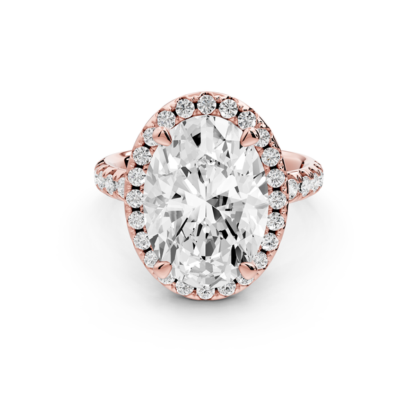 Eveline - 5ct 14k rose gold oval Halo Half Band Pavé Engagement Ring