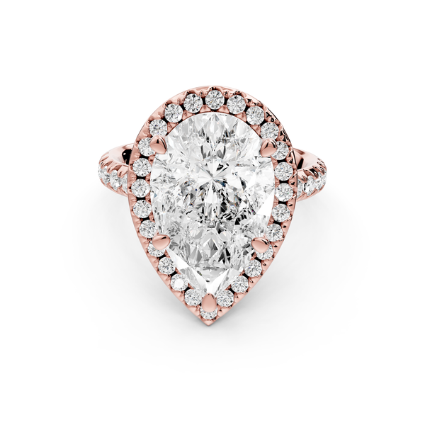 Eveline - 5ct 14k rose gold pear Halo Half Band Pavé Engagement Ring