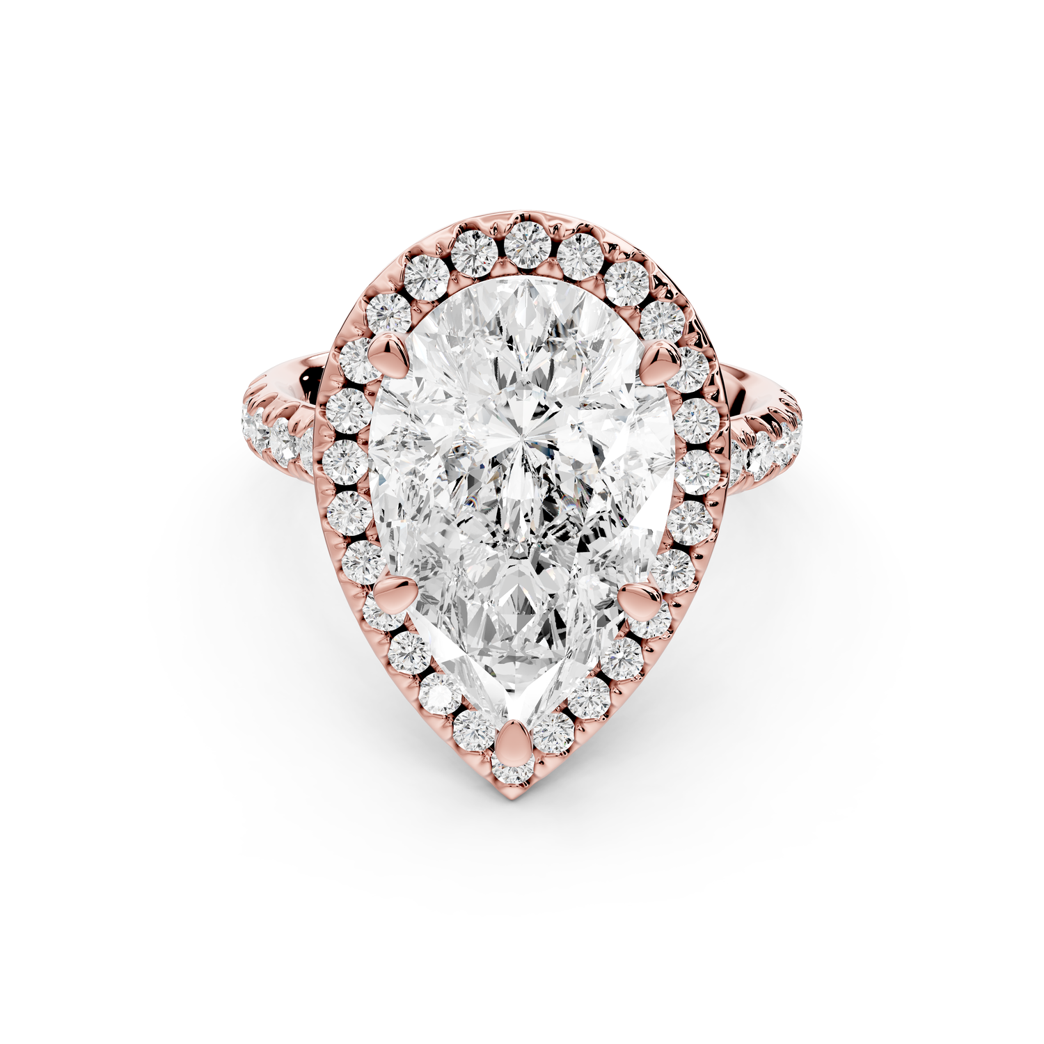 Eveline - 5ct 14k rose gold pear Halo Half Band Pavé Engagement Ring