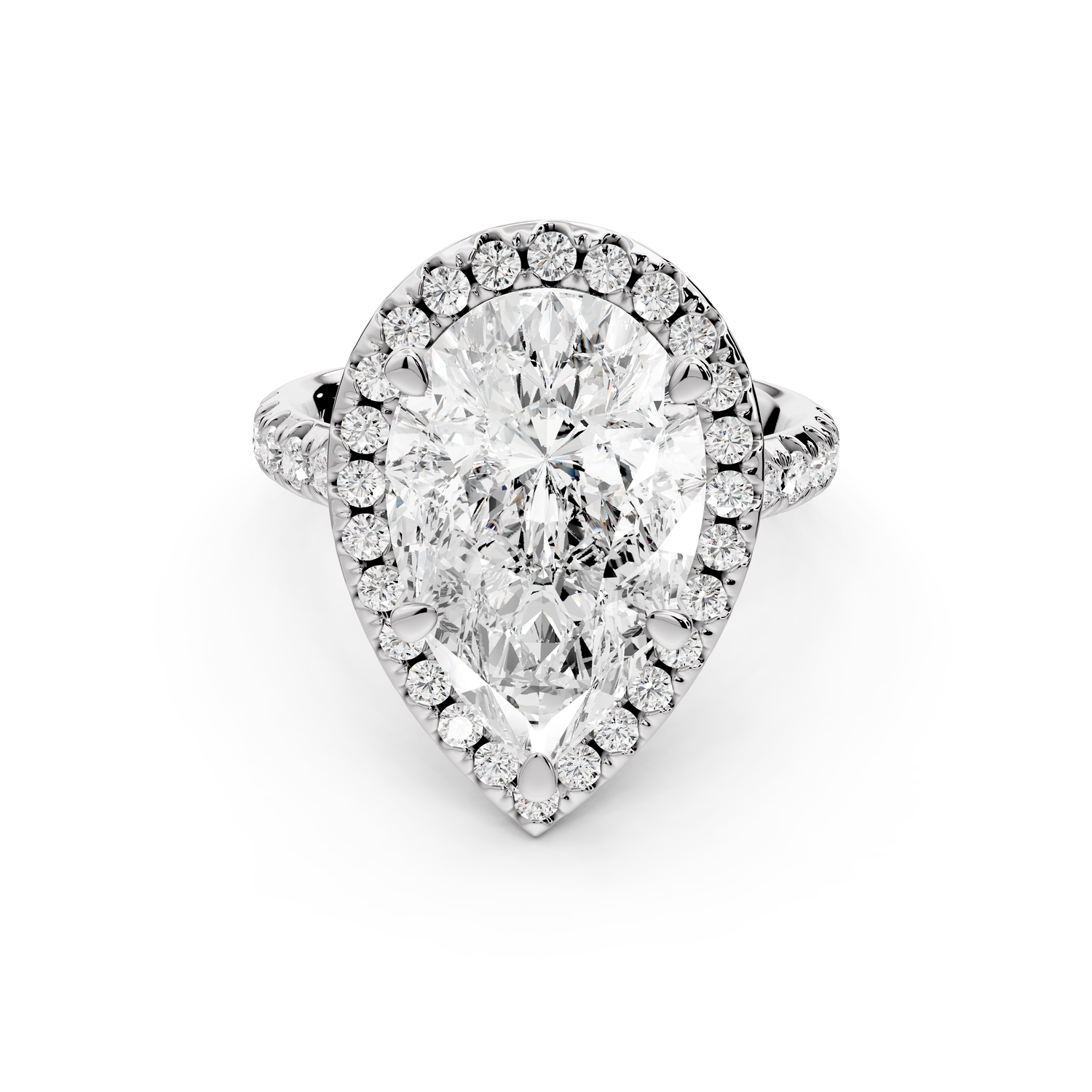 Eveline - 5ct 14k white gold pear Halo Half Band Pavé Engagement Ring