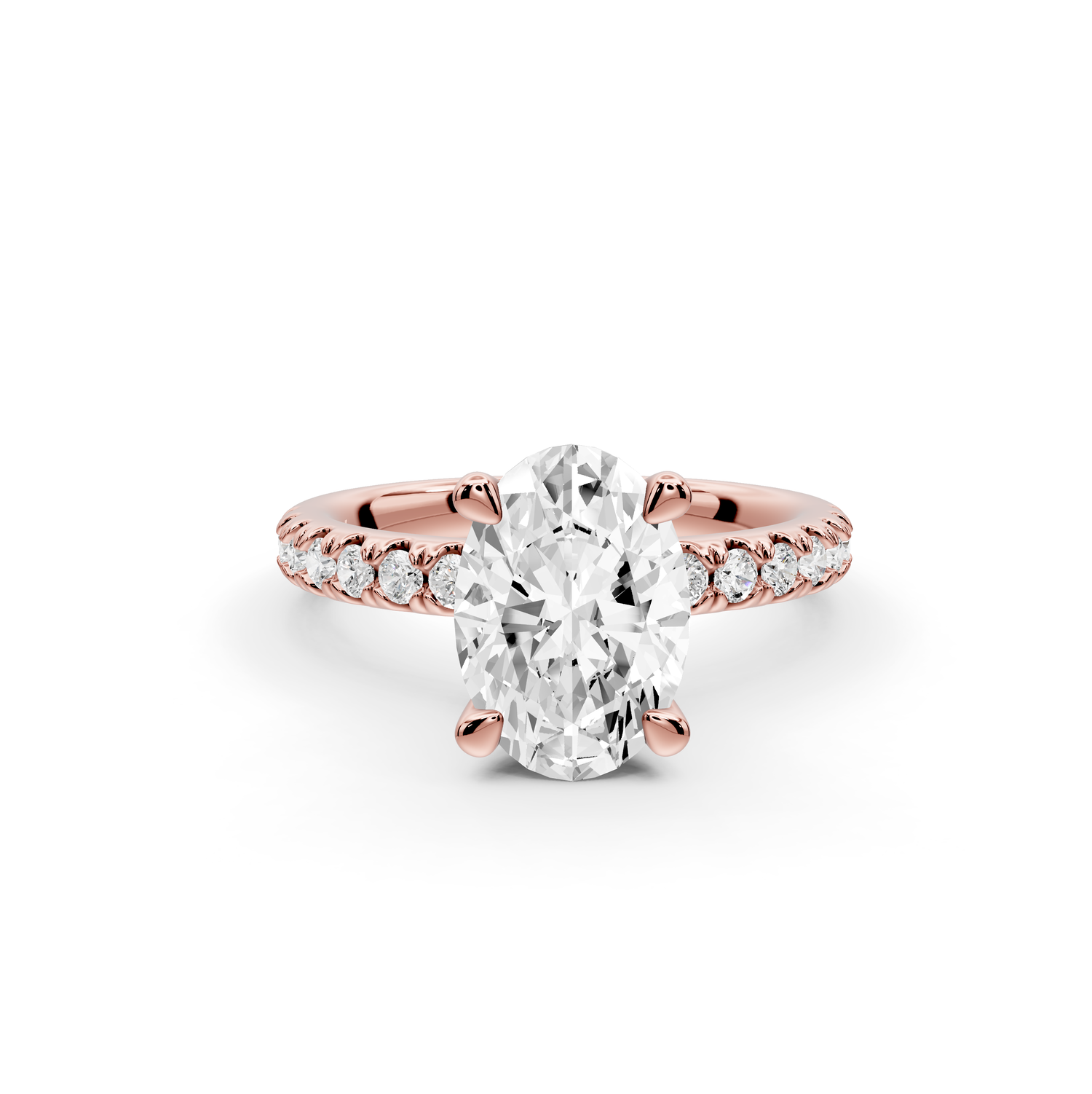 Flora - 2ct 14k rose gold oval talong prong Wrap around halo Half Band Engagement Ring