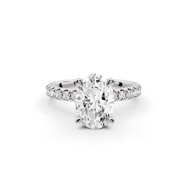 Flora - 2ct 14k white gold oval talong prong Wrap around halo Half Band Engagement Ring
