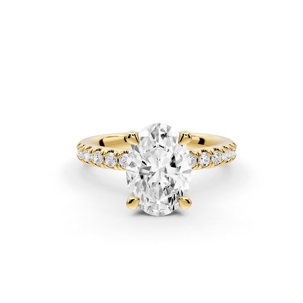 Flora - 2ct 14k yellow gold oval talong prong Wrap around halo Half Band Engagement Ring