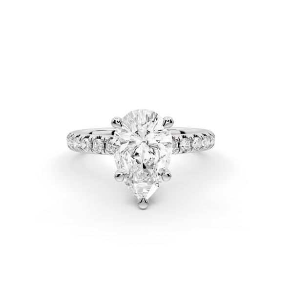 Flora - 2ct 14k white gold pear talong prong Wrap around halo Half Band Engagement Ring