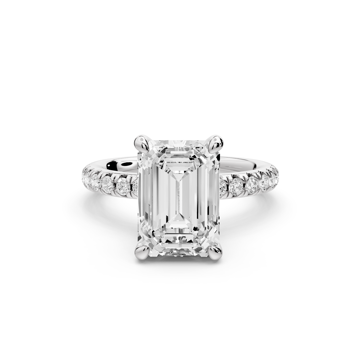 Flora - 3ct 14k white gold emerald talong prong Wrap around halo Half Band Engagement Ring