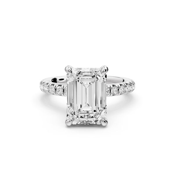 Flora - 3ct 14k white gold emerald talong prong Wrap around halo Half Band Engagement Ring
