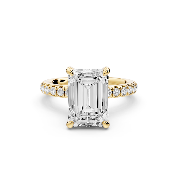Flora - 3ct 14k yellow gold emerald talong prong Wrap around halo Half Band Engagement Ring