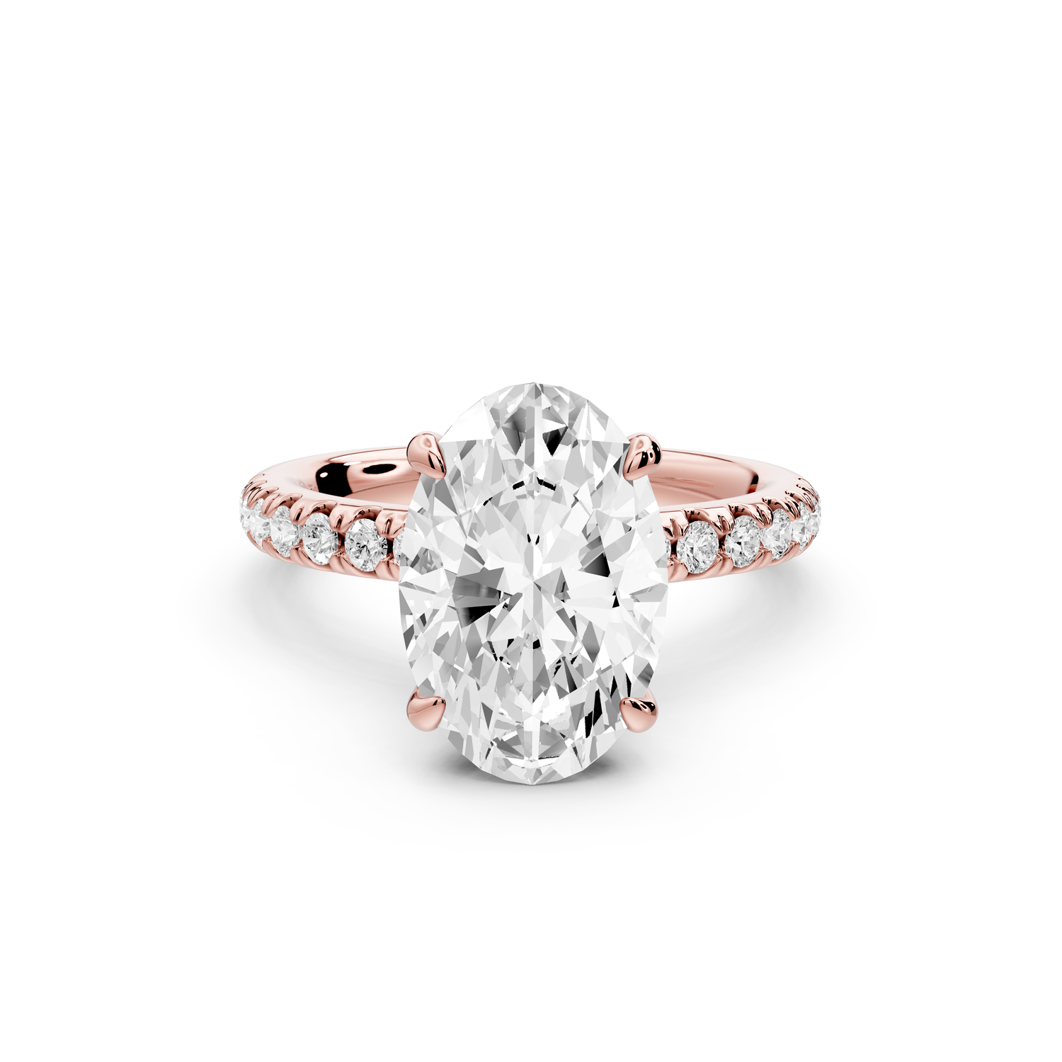 Flora - 3ct 14k rose gold oval talong prong Wrap around halo Half Band Engagement Ring