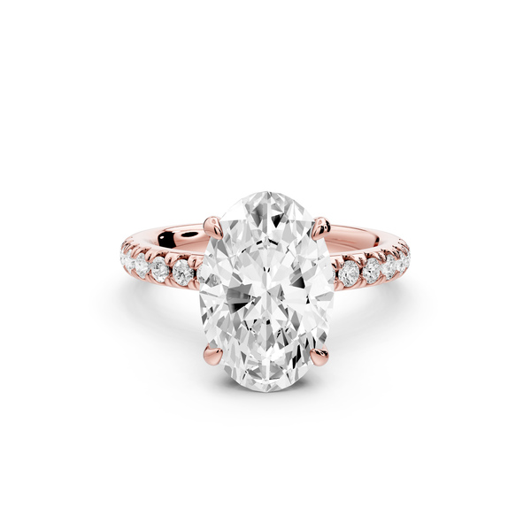 Flora - 3ct 14k rose gold oval talong prong Wrap around halo Half Band Engagement Ring