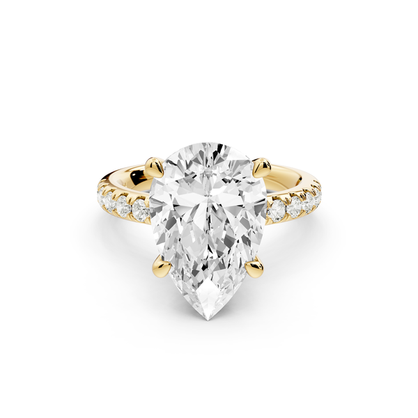 Flora - 3ct 14k yellow gold pear talong prong Wrap around halo Half Band Engagement Ring