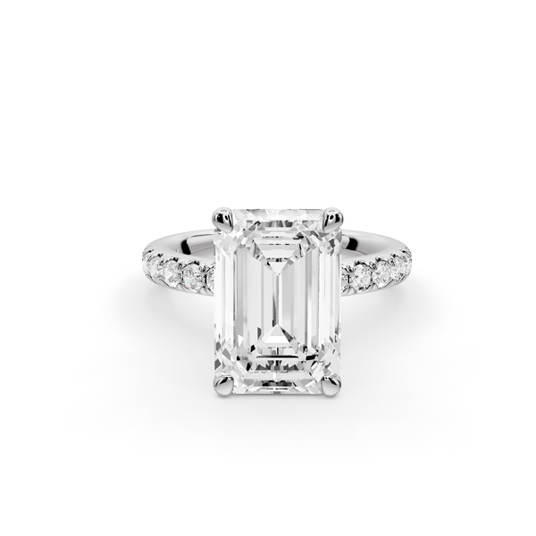 Flora - 4ct 14k white gold emerald talong prong Wrap around halo Half Band Engagement Ring