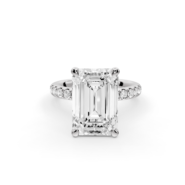 Flora - 5ct 14k white gold emerald talong prong Wrap around halo Half Band Engagement Ring