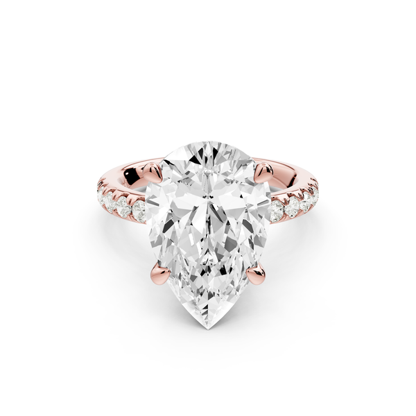 Flora - 5ct 14k rose gold pear talong prong Wrap around halo Half Band Engagement Ring