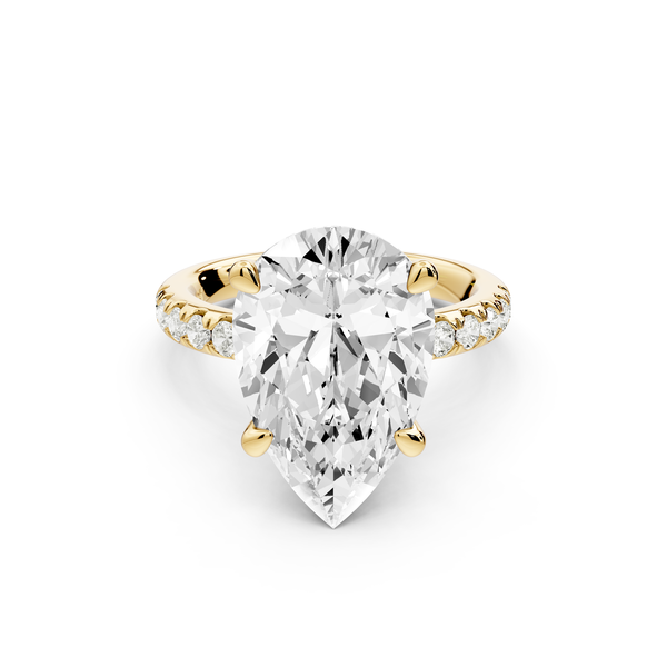 Flora - 5ct 14k yellow gold pear talong prong Wrap around halo Half Band Engagement Ring