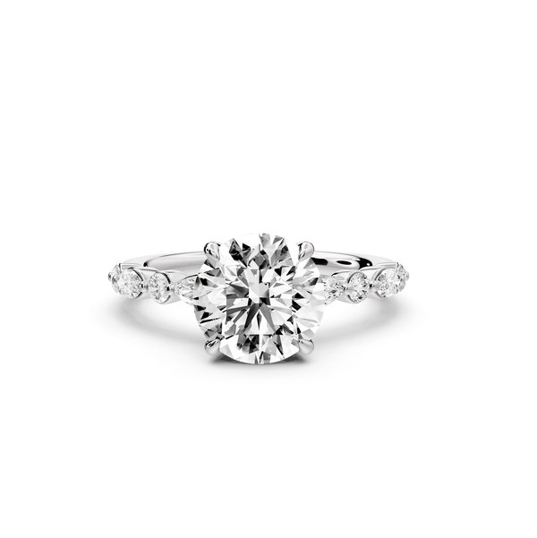 Amalia - 2ct 14k white gold round Round Diamond with Alternating 8-Stone Marquise and Round Diamond Band Engagement Ring