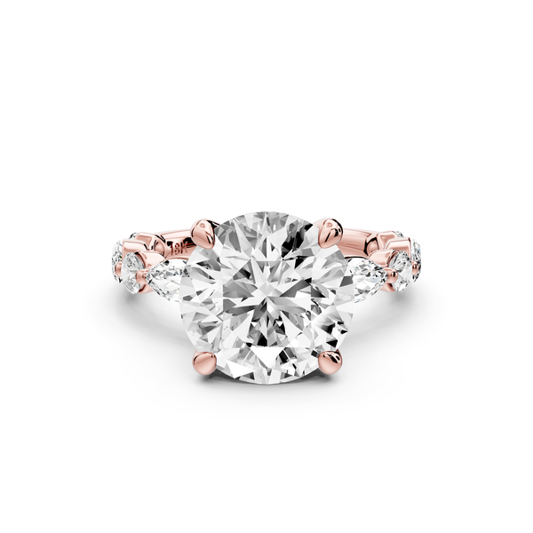 Amalia - 3ct 14k rose gold round Round Diamond with Alternating 8-Stone Marquise and Round Diamond Band Engagement Ring