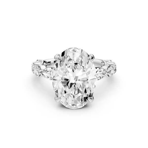 Amalia - 4ct 14k white gold oval Round Diamond with Alternating 8-Stone Marquise and Round Diamond Band Engagement Ring