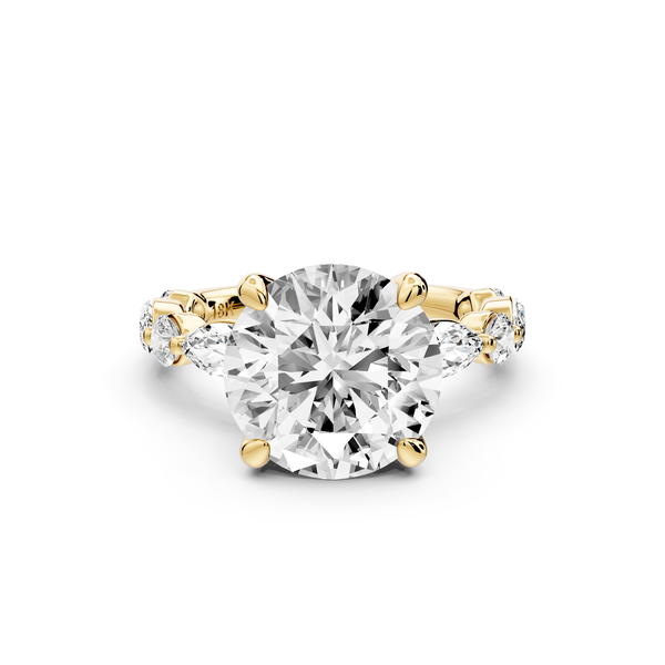 Amalia - 4ct 14k yellow gold round Round Diamond with Alternating 8-Stone Marquise and Round Diamond Band Engagement Ring