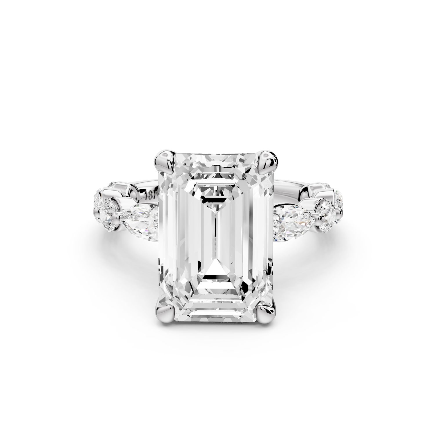 Amalia - 5ct 14k white gold emerald Round Diamond with Alternating 8-Stone Marquise and Round Diamond Band Engagement Ring