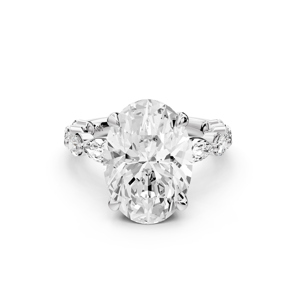 Amalia - 5ct 14k white gold oval Round Diamond with Alternating 8-Stone Marquise and Round Diamond Band Engagement Ring